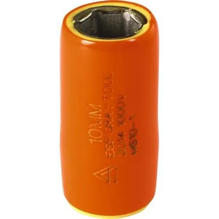 Orange and yellow insulated 10mm 6-point socket with 1/4-inch drive
