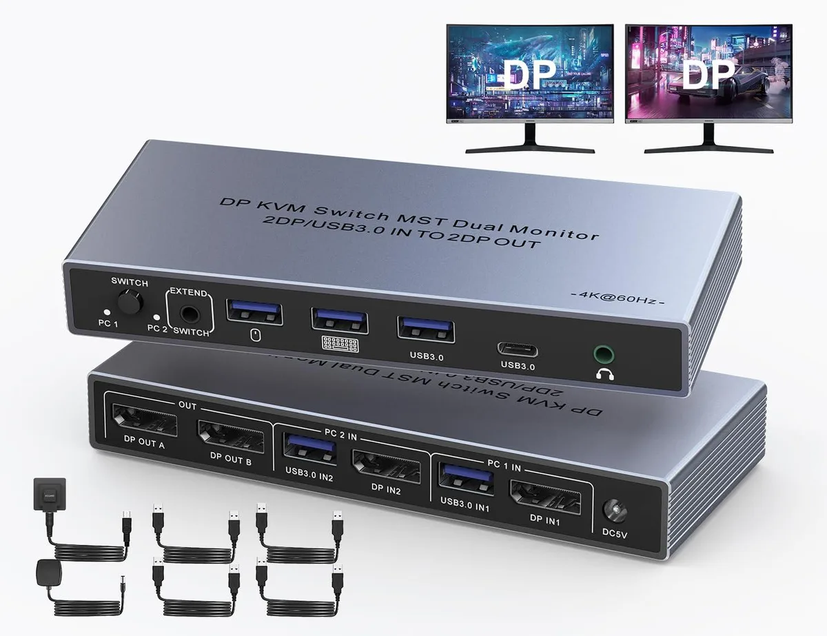 Hitoor Hitoor DP202 MST 2-in-2-out DP KVM Switch 4K@60Hz — product photo