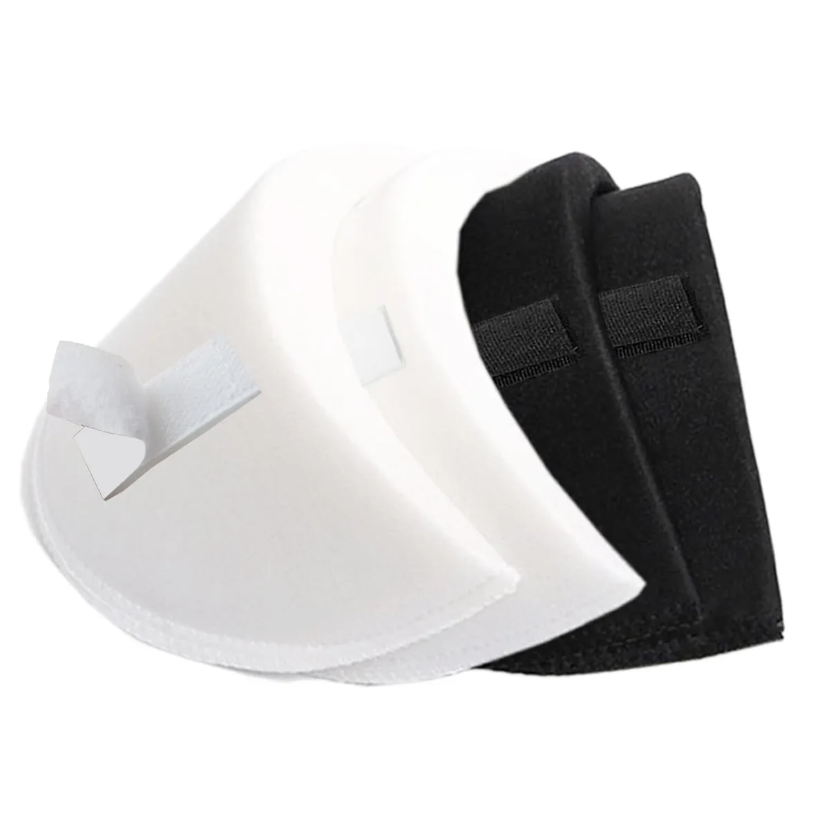 Two pairs of black and white sponge shoulder pads, 2.0cm and 2.5cm thick, detachable with adhesive backing