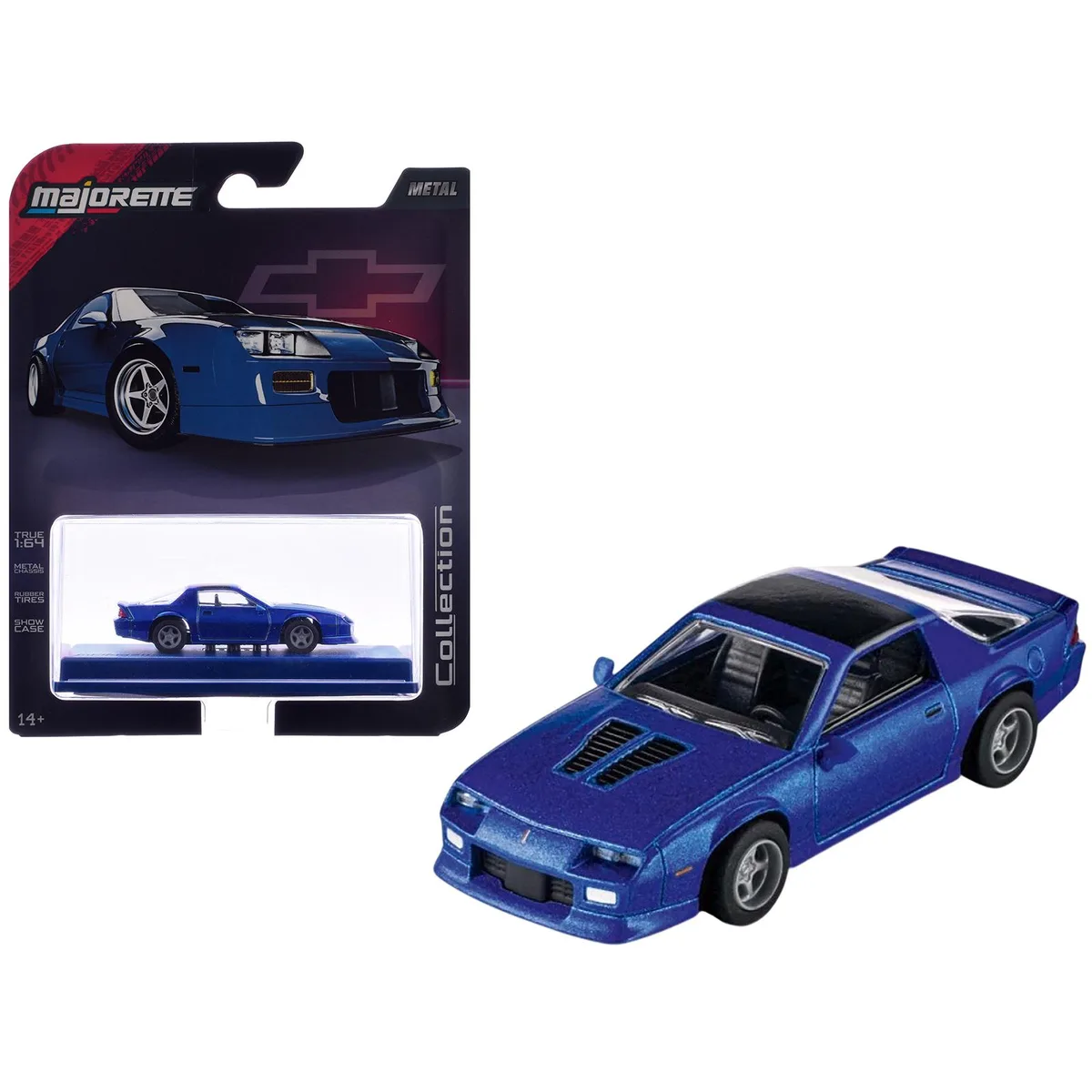 Majorette Majorette 1985 Chevrolet Camaro Blue Metallic Black Top 1/64 Diecast — product photo