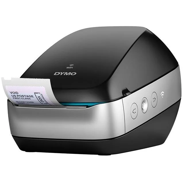 Compact white label printer with wireless connectivity and starter rolls