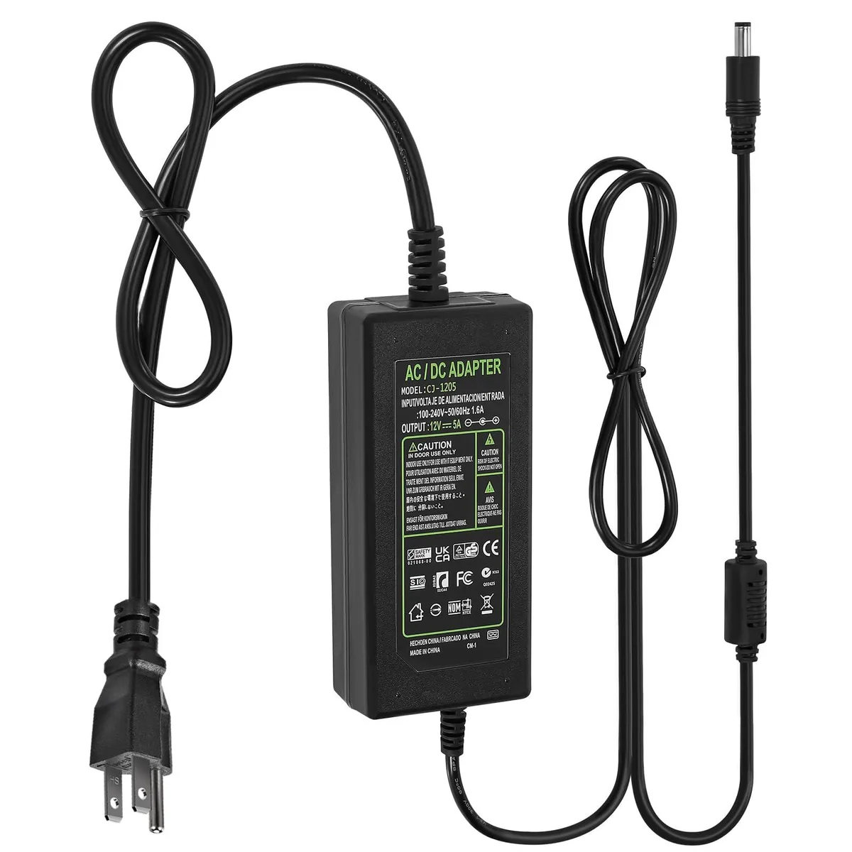  LXLQZXW 12V 5A 60W power adapter 5.5mm x 2.1/2.5mm Jack US plug — product photo