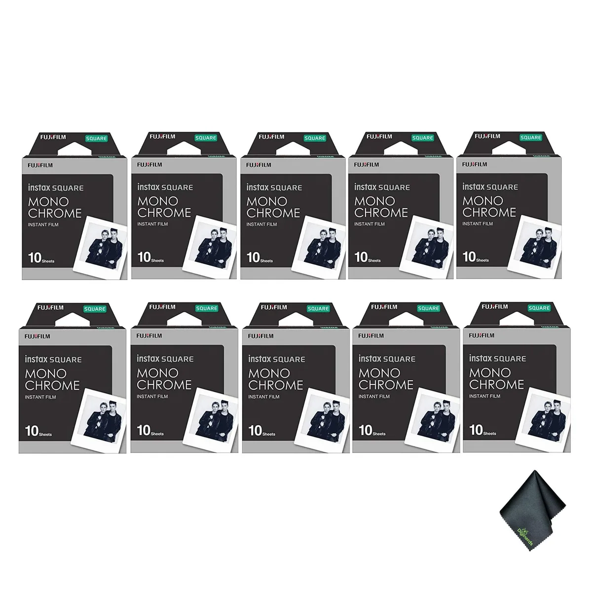 FUJIFILM FUJIFILM INSTAX SQUARE Monochrome Instant Film 10 pack + cloth — product photo