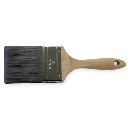 A 3-inch flat sash paint brush with purple polyester bristles, a wooden handle, and a stainless steel ferrule