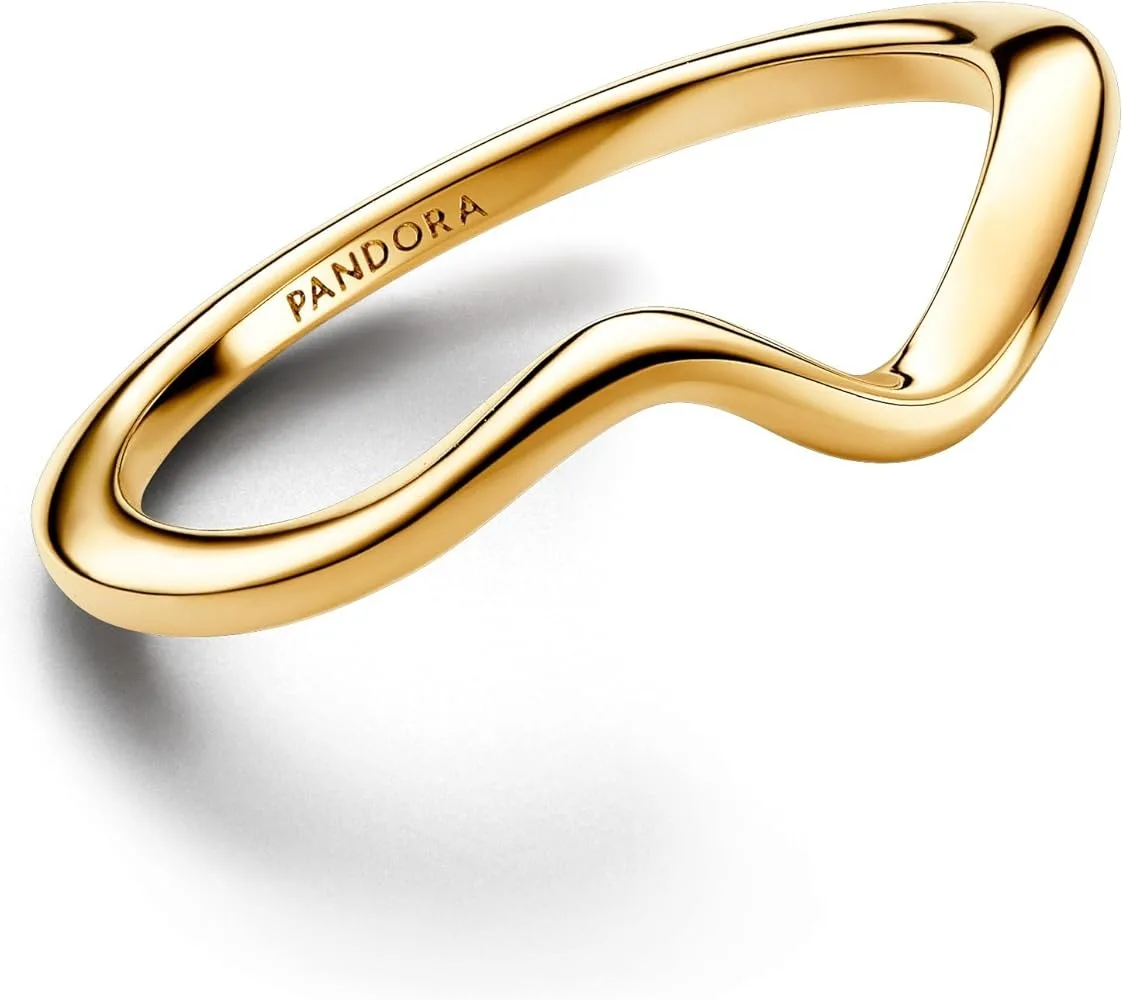 Gold-plated silver wave ring with smooth polished curve