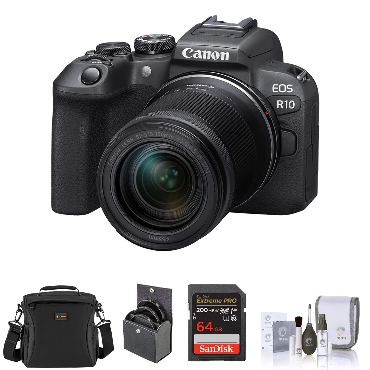 Canon Canon EOS R10 24.2MP APS-C compact mirrorless camera with 18-150mm lens and accessories kit — product photo
