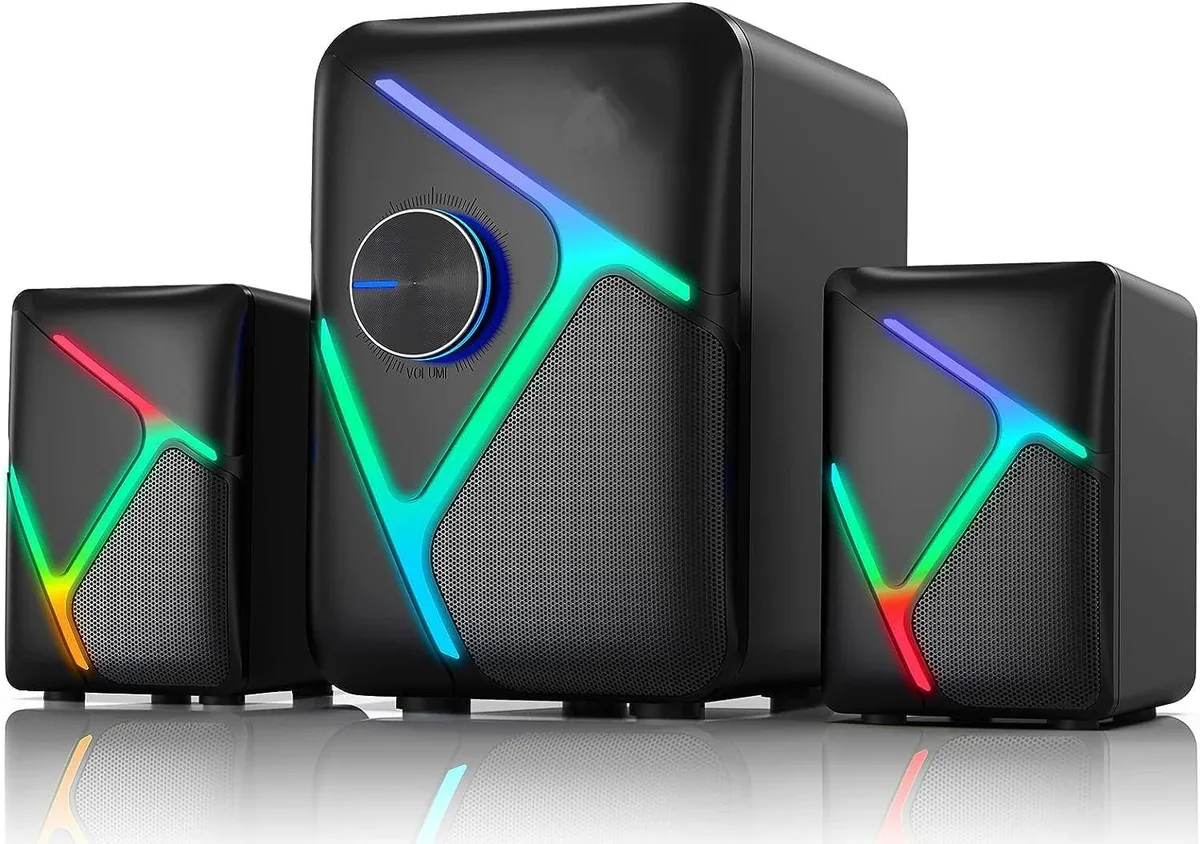Corn Electronics 2.1 desktop speaker set with subwoofer and RGB lighting