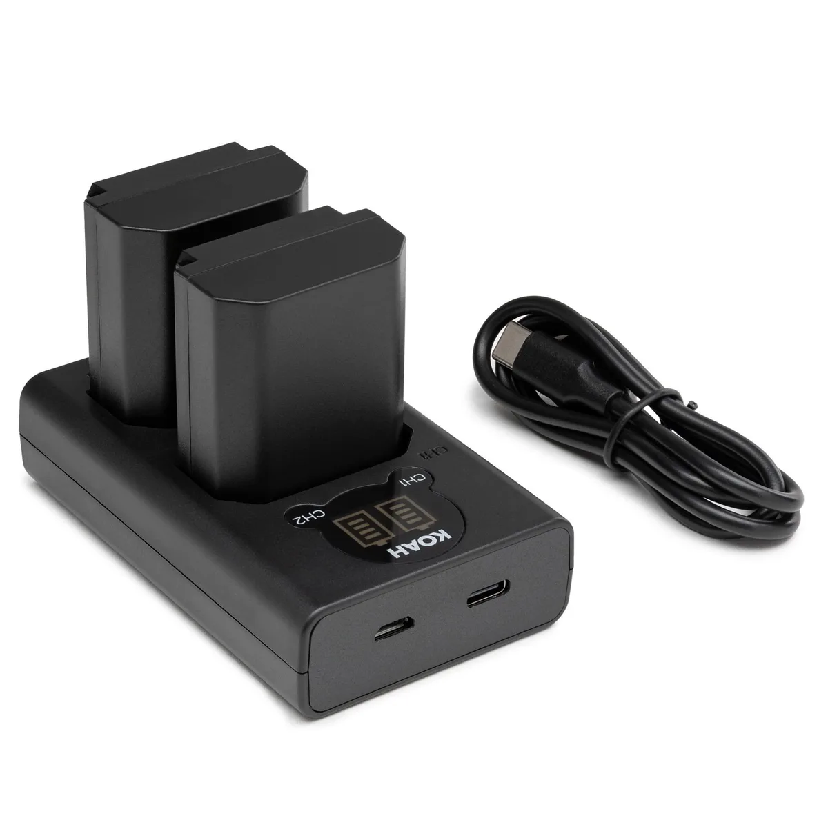 Koah Koah PRO 2-pack 2000 mAh NP-FZ100 batteries with LCD dual charger — product photo