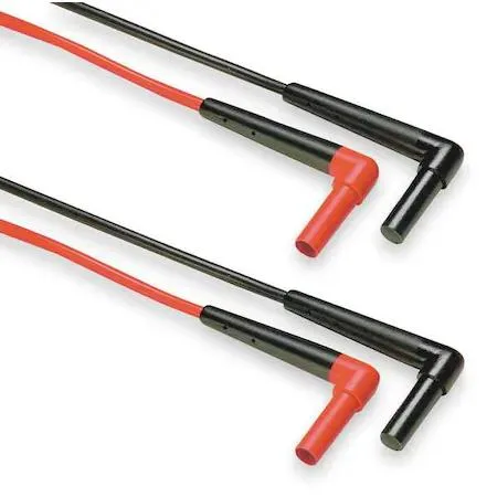 Pair of black and red silicone test leads with right-angle shrouded plugs, 63 inches long