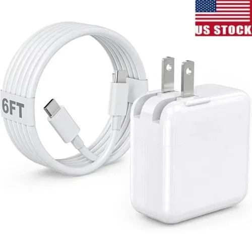 White rectangular USB-C power adapter with detachable plug and cable