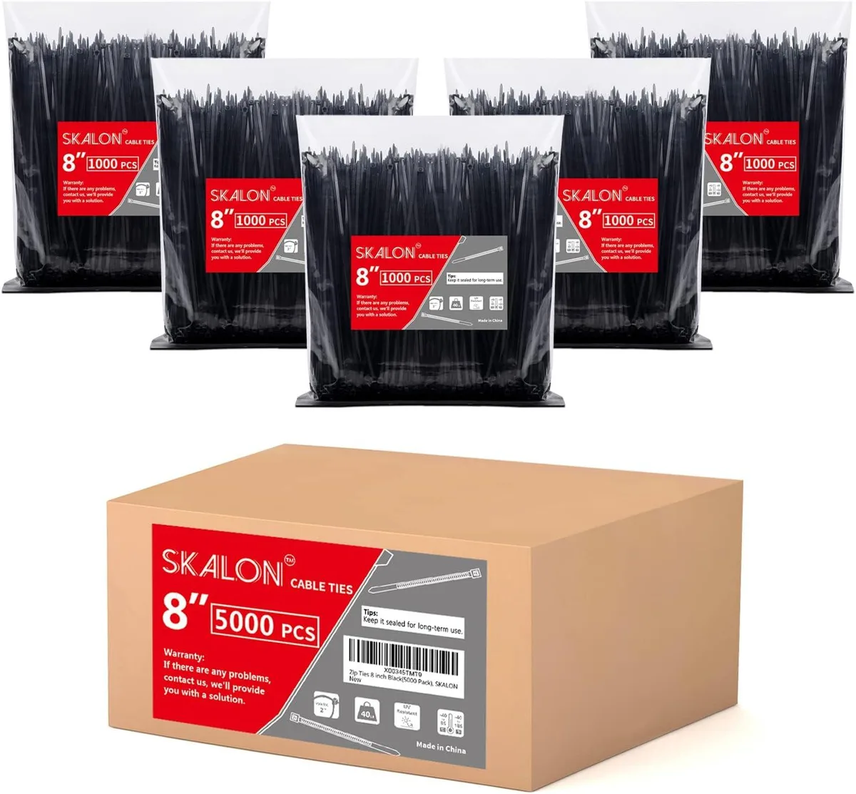 Ennovor Ennovor 8" Cable Ties 5000 Pack 40lbs Black Nylon 66 — product photo