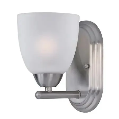 Satin nickel wall light with single frosted glass shade
