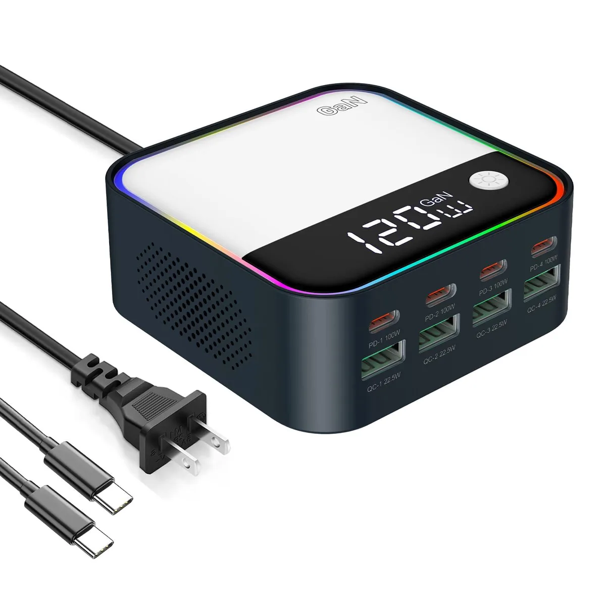 KEHIPI KEHIPI WLX-M8 120W GaN USB charger 8 ports 100W PD 22.5W QC — product photo