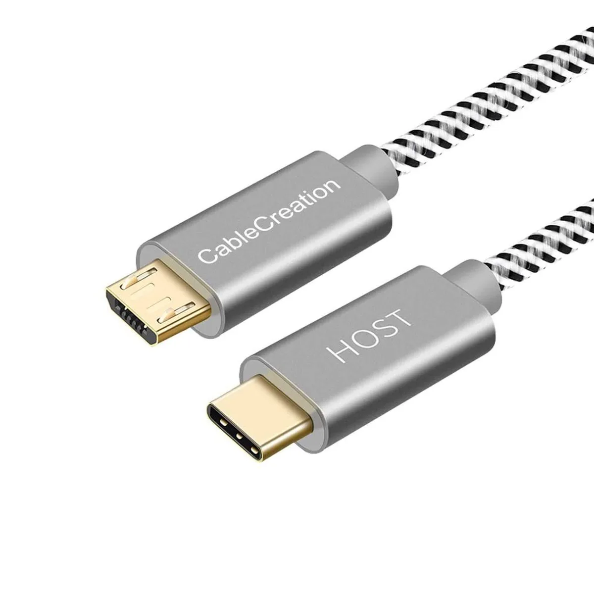 Space grey braided Micro USB to USB C cable 3.3ft