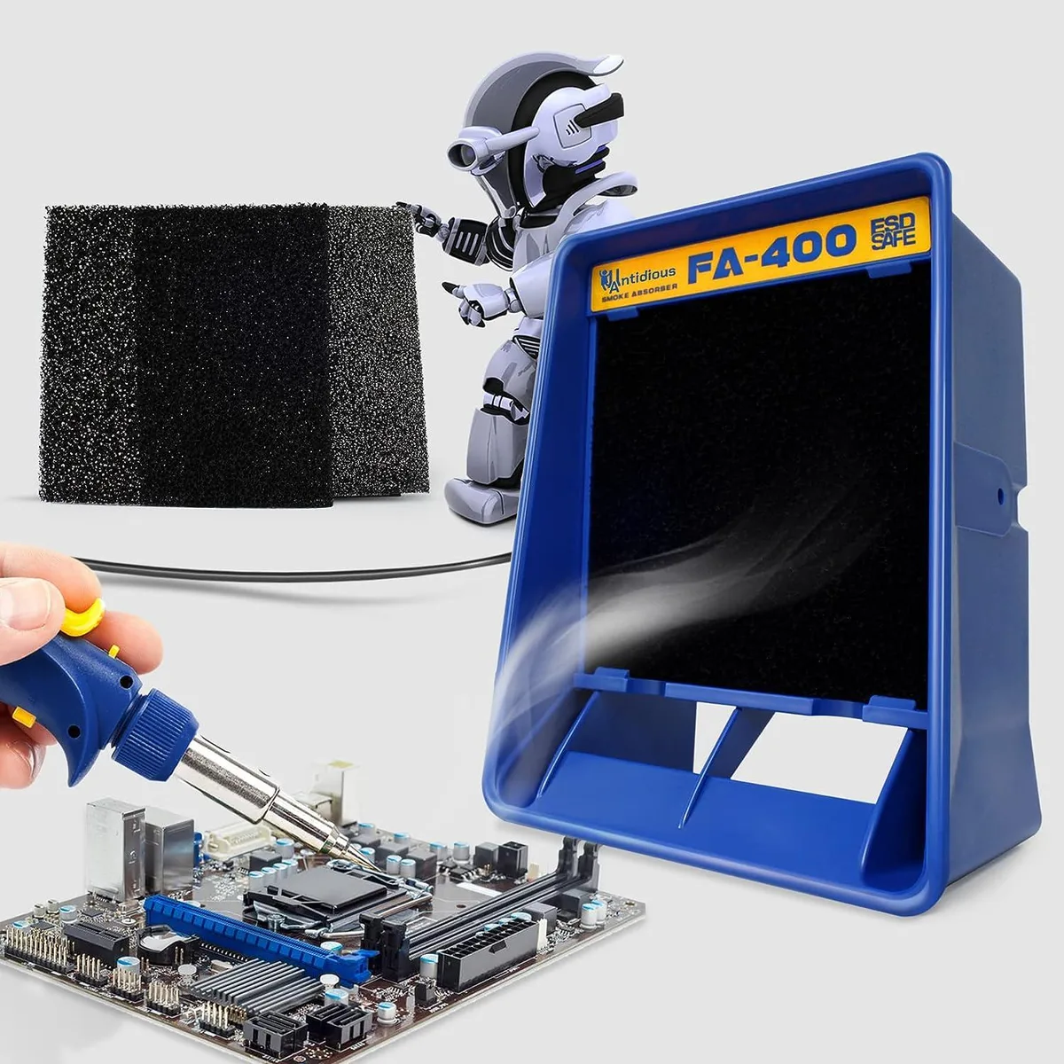 Corn Electronics Corn Electronics Soldering Fume Extractor Anti-ESD 110V 18W 50/60Hz Blue — product photo