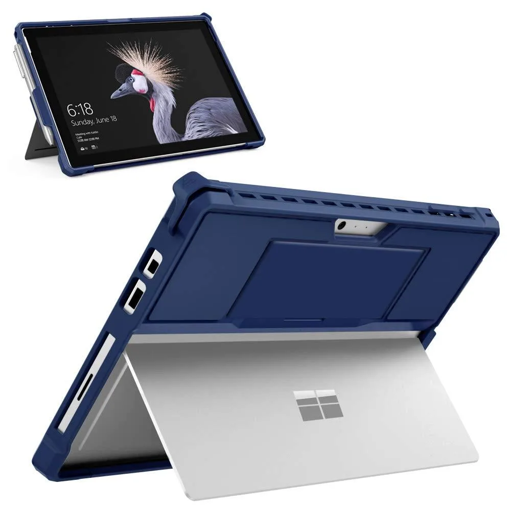 Blue rugged protective case for 12.3 inch Surface Pro with hand strap and pen holder