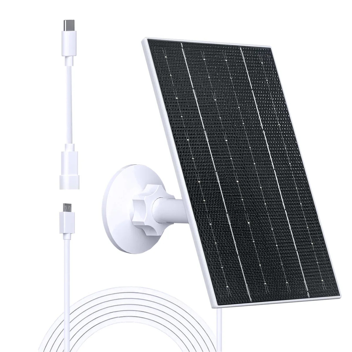 White rectangular solar panel with 360° adjustable mount and 2.2m cable