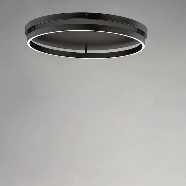 Black flush mount light with clear glass diffusers and antique brass accents
