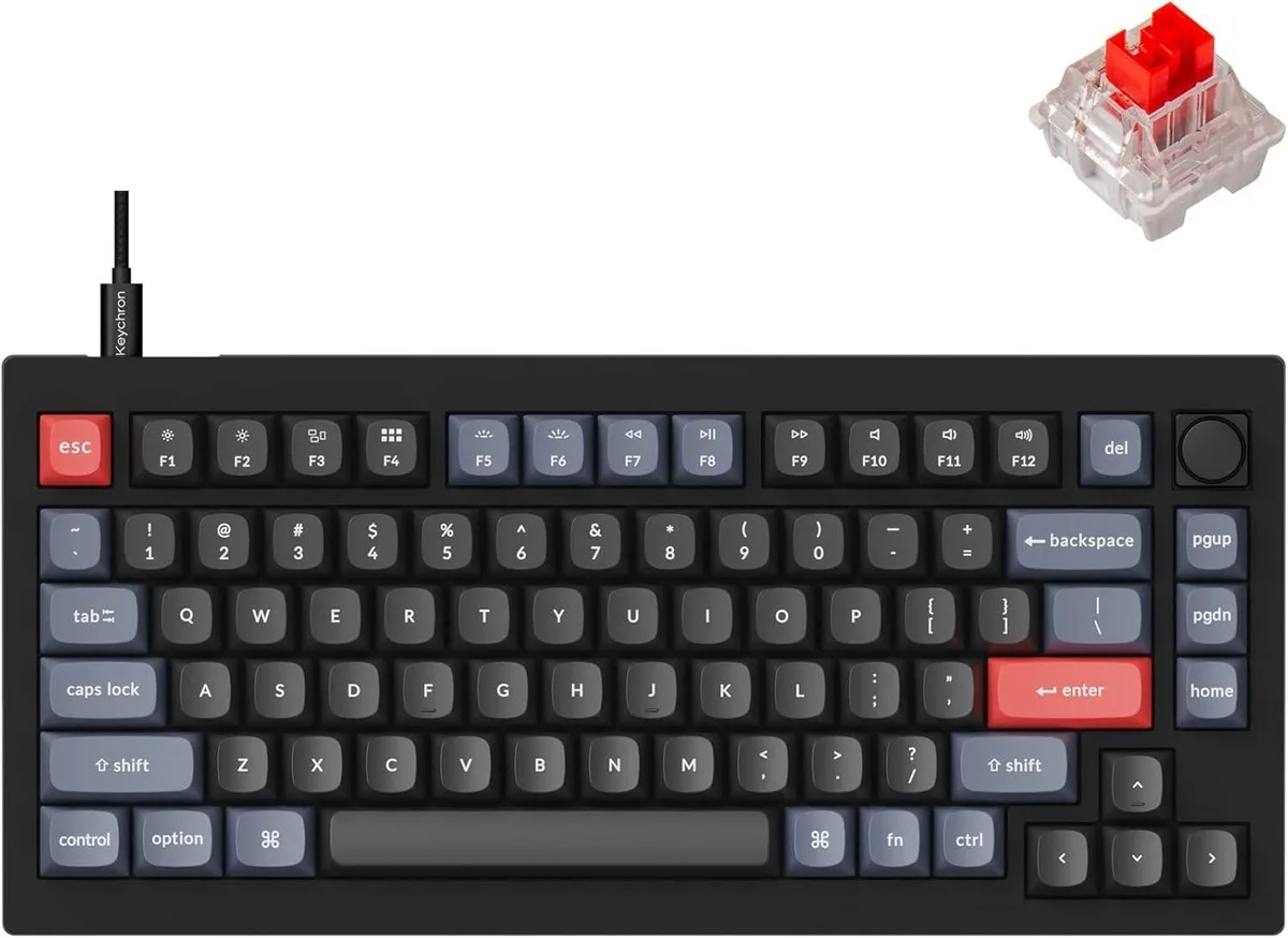 TUKO TUKO 81-Key 75% Mechanical Gaming Keyboard Red Switches Hot-swappable QMK/VIA Carbon Black — product photo