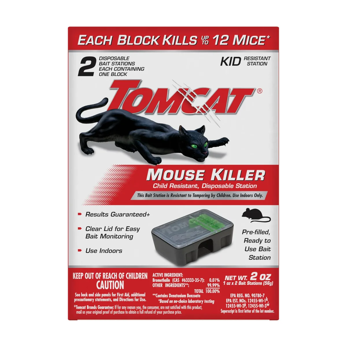 Two white plastic mouse bait stations with clear lids