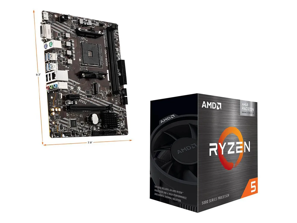 MSI MSI A520M-A PRO AMD motherboard with Ryzen 5 5600G — product photo