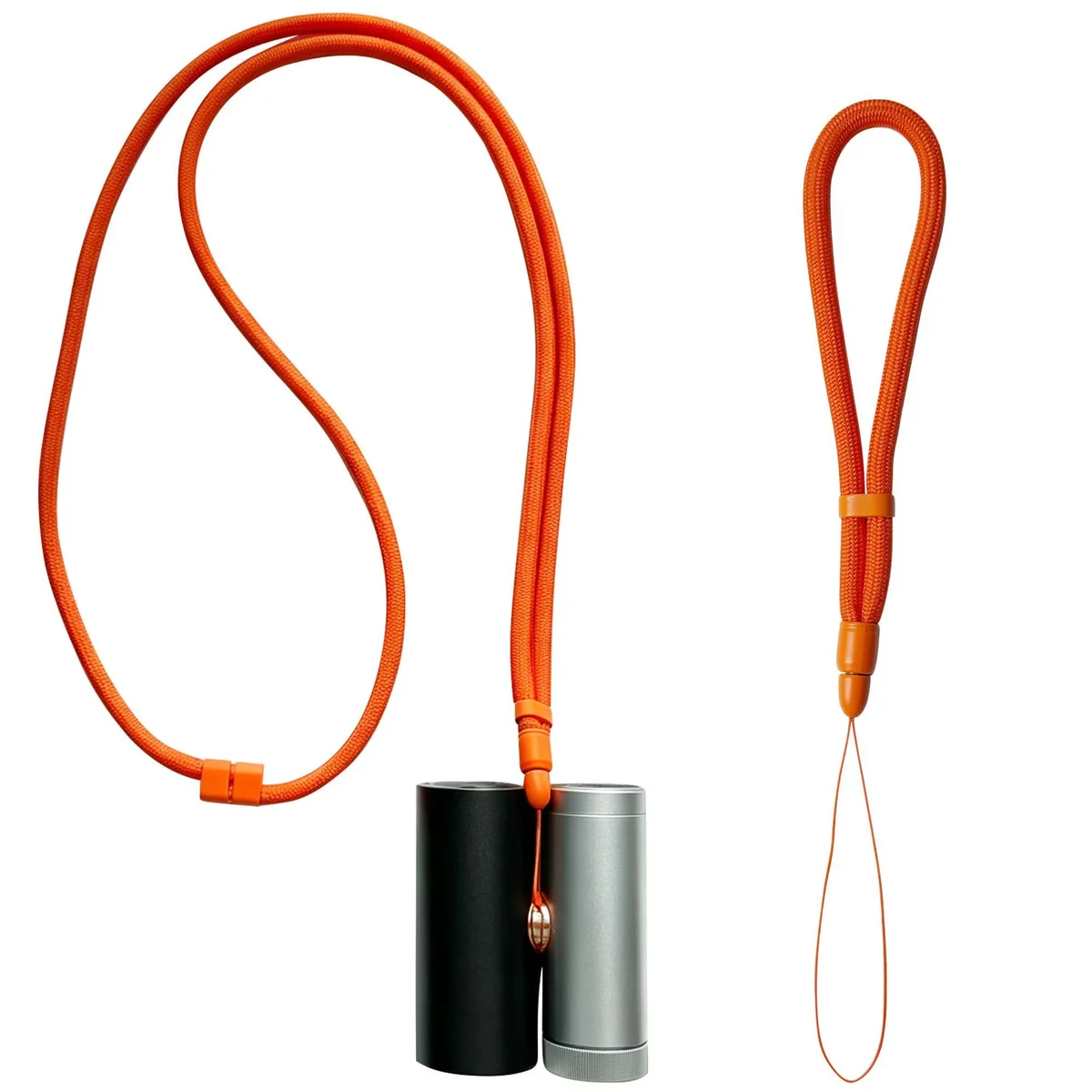 Orange adjustable crossbody strap and wristlet for personal fan, fabric finish