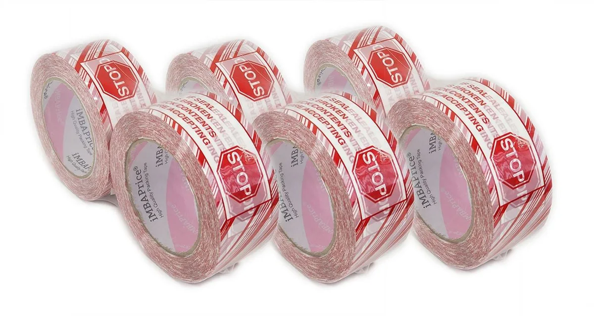 iMBAPrice iMBAPrice Security Tape IF SEAL IS BROKEN CHECK CONTENTS 6 Roll 110 Yards 330 Feet 2" Wide Stop Sign — product photo