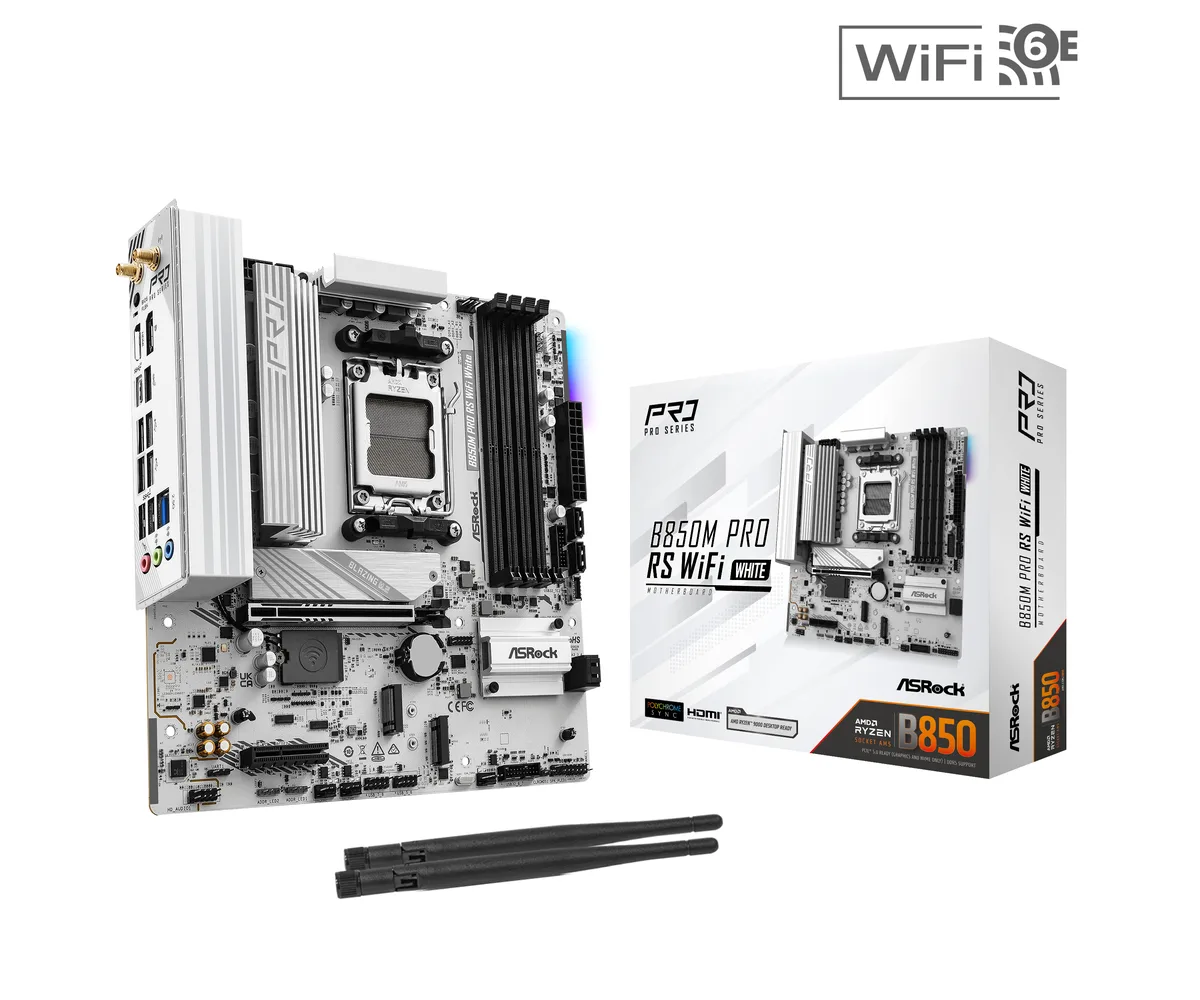ASRock ASRock B850M Pro RS WiFi White AMD motherboard — product photo