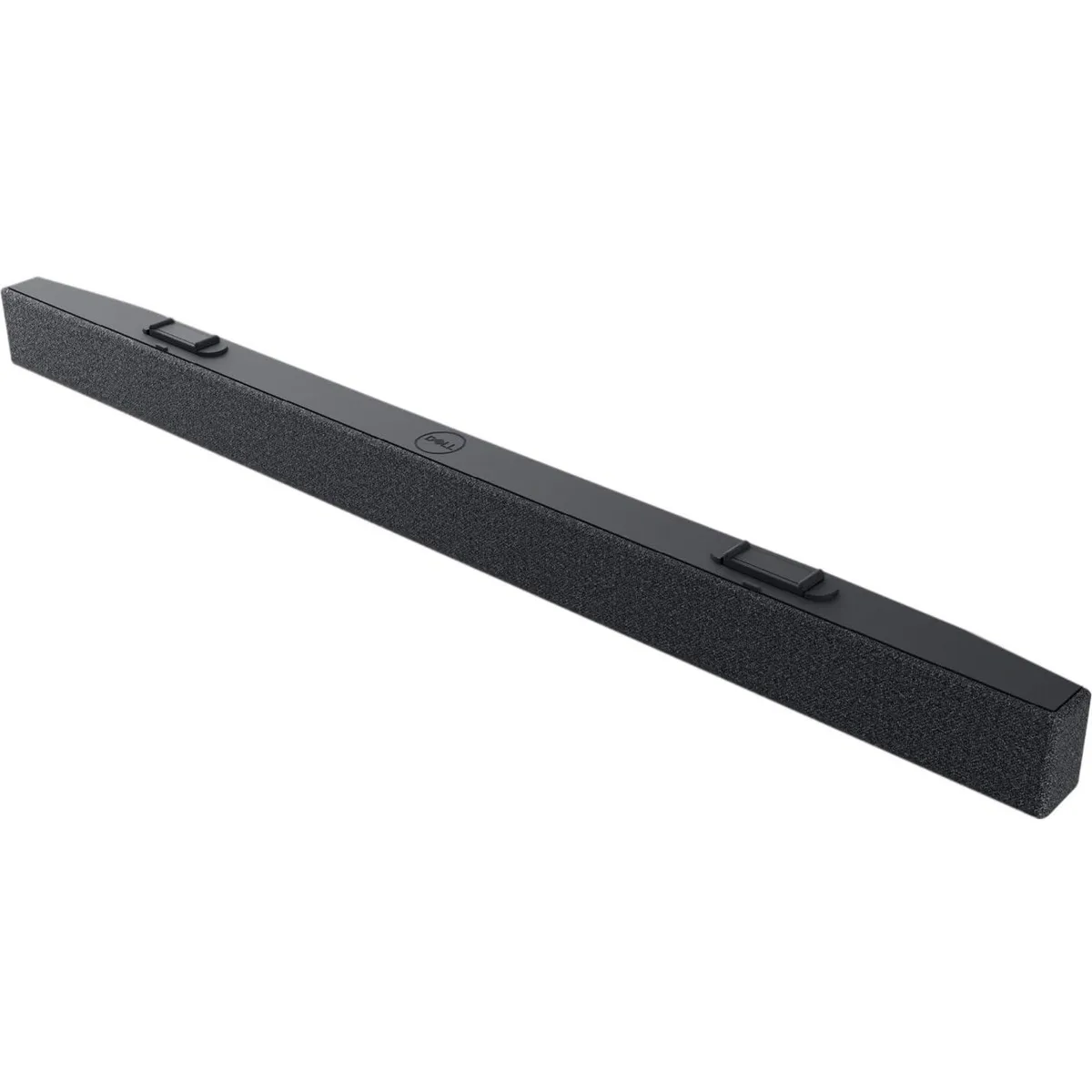 Black plastic USB soundbar with security chain, 120×120×25 mm