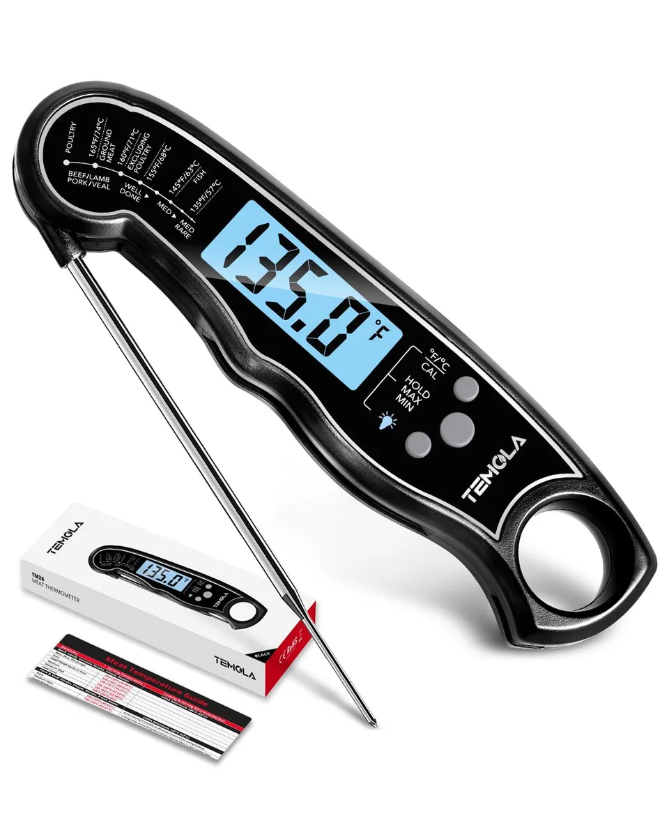 Black digital thermometer with 4.6 inch stainless probe IP67 waterproof