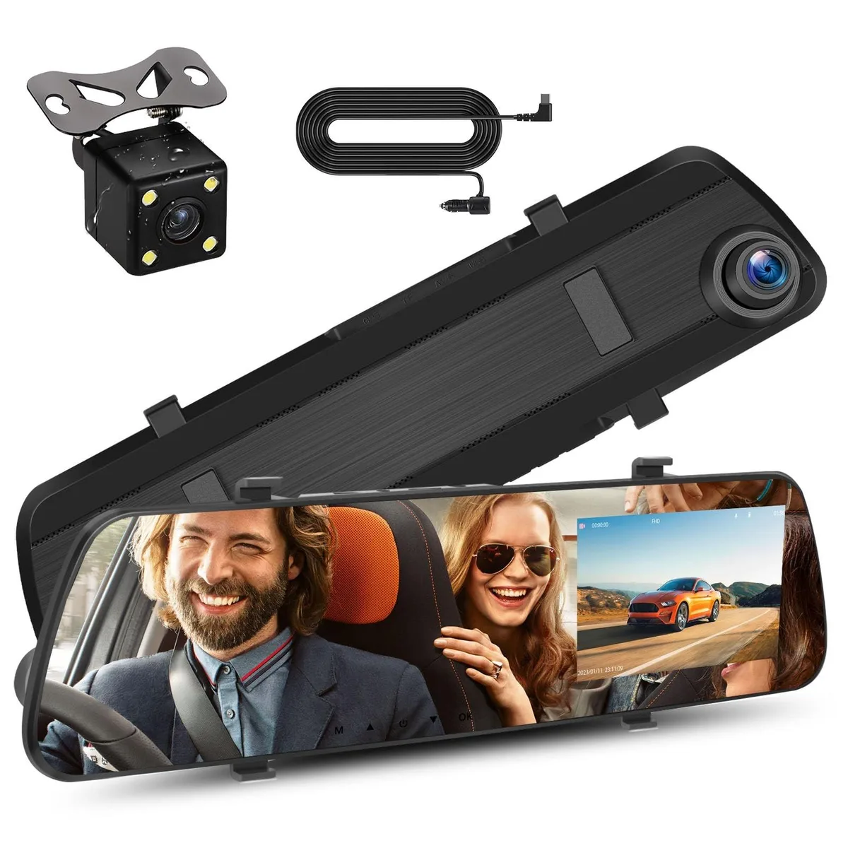 Adafruit Adafruit 4 inch 1080P IPS Rear View Mirror Dash Cam Front Rear Camera Mirrors - Exterior — product photo
