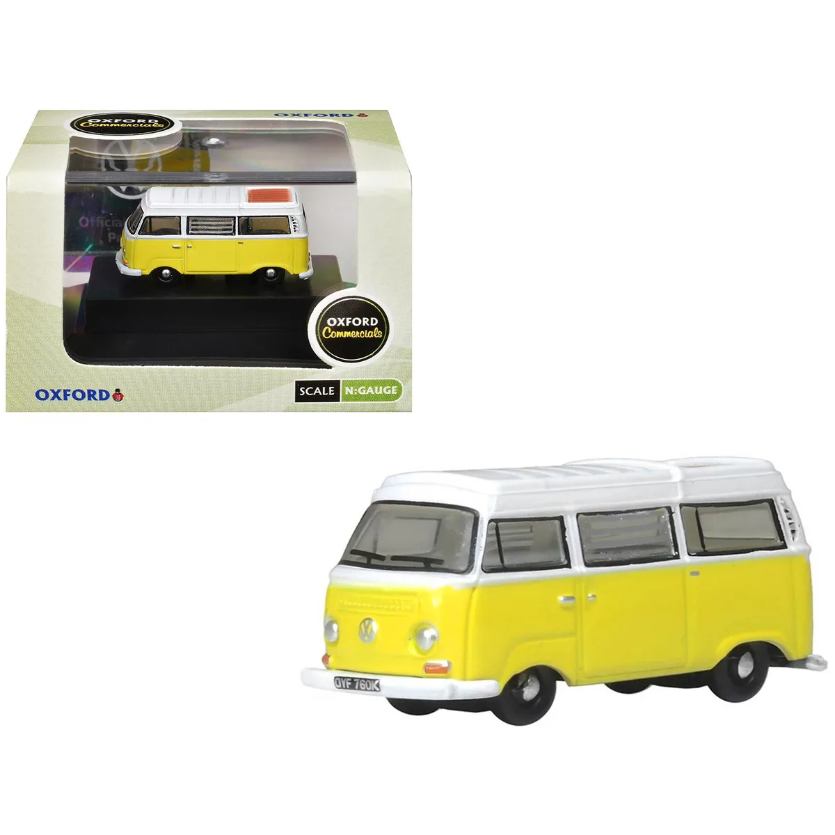 Oxford Diecast Oxford Diecast Volkswagen T2 Bay Window Camper Saturn Yellow White 1/148 Scale Diecast Hobby Collectible — product photo