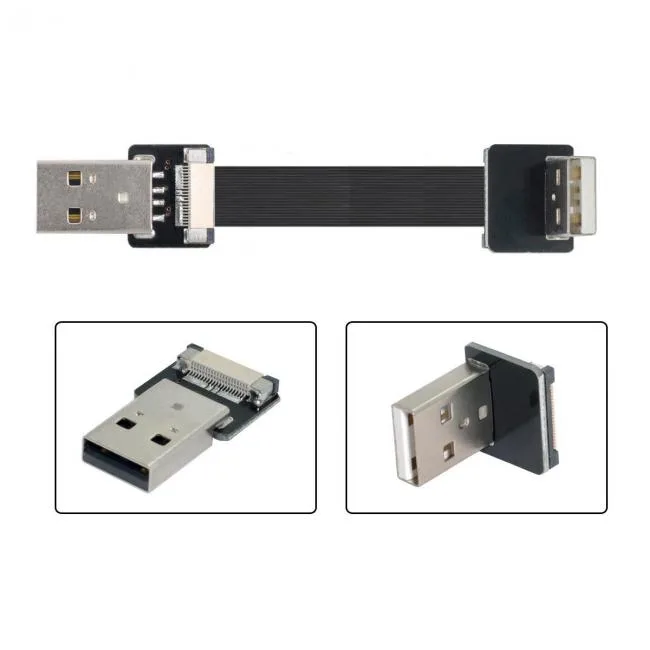 Cablecc Cablecc Up Angled USB 2.0 Type-A Male to Male Flat FPC Cable 90 Degree 10-200cm — product photo