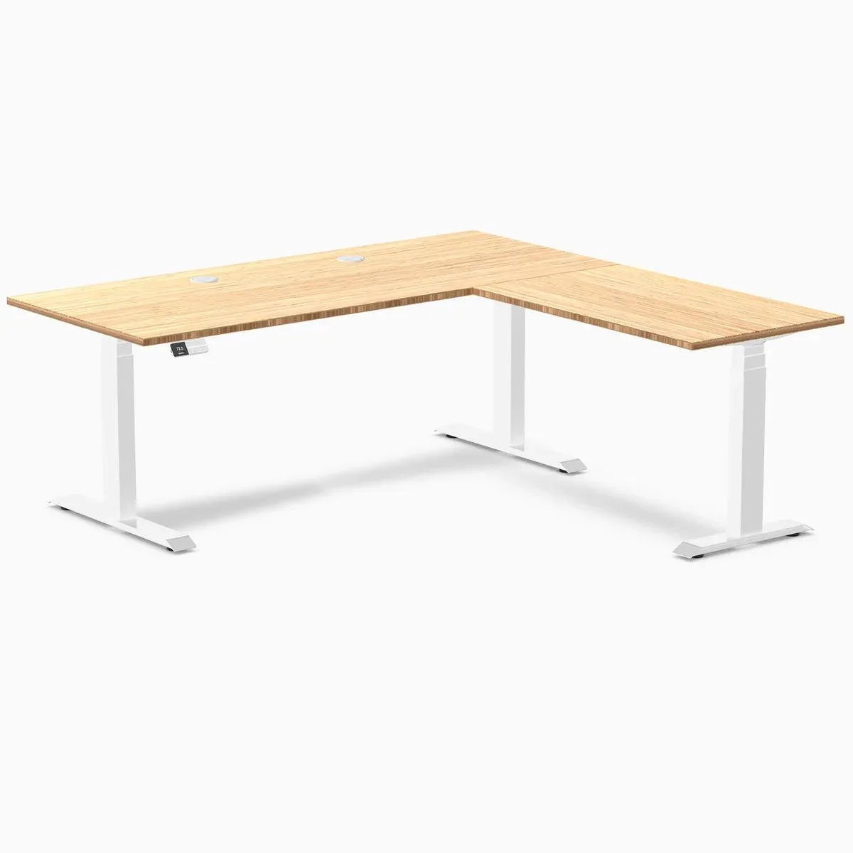Desky Desky Bamboo L-Shape Sit Stand Desk 72 x 30 x 70 x 24 in Bamboo White office furniture — product photo