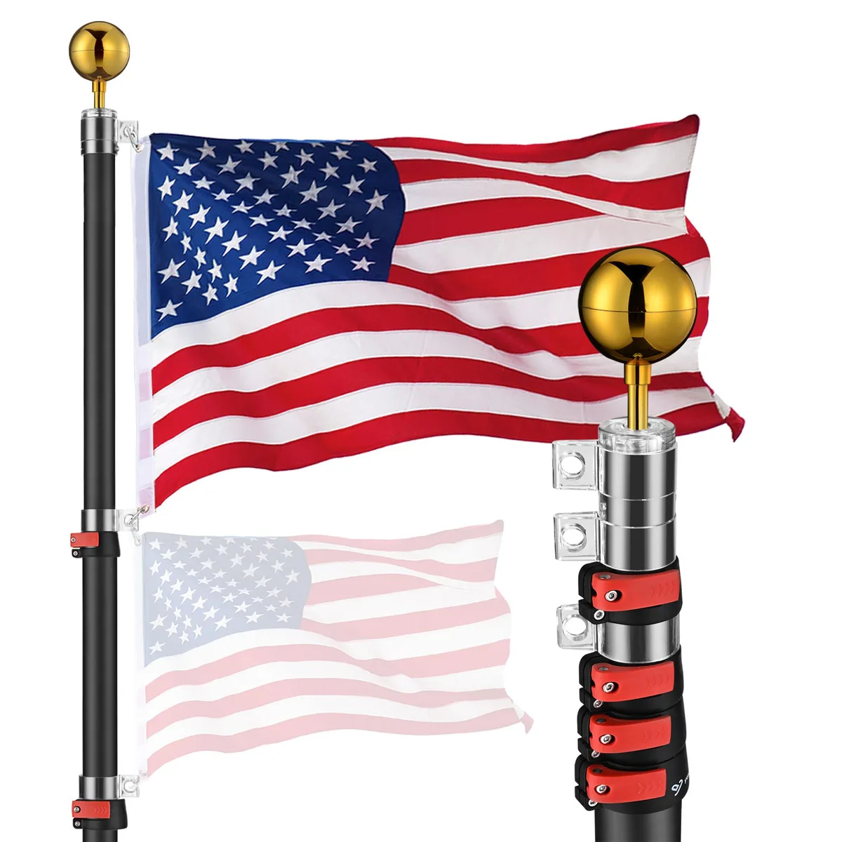 Yescom USA, Inc. Yescom 25ft Telescopic Flag Pole Kit with 3x5ft US Flag — product photo