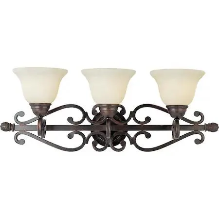 Oil Rubbed Bronze three-light vanity fixture twenty-nine inches wide