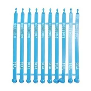 Blue plastic strap seals with laser marking in pack of 100