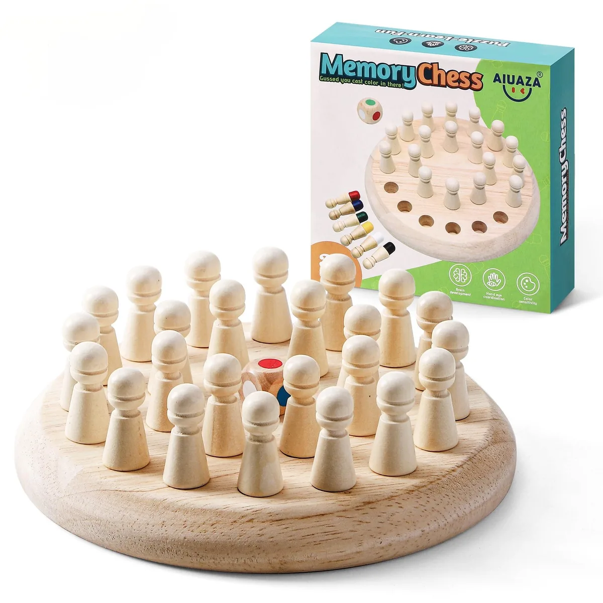 Wooden Memory Chess Game Multi-Color 6.5 inches 24 pieces — product photo