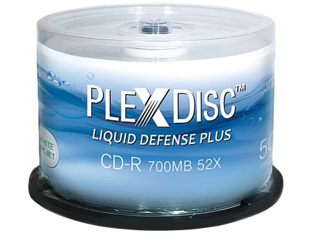 PlexDisc Inc. PlexDisc Inc. 641-C04 700MB 52X CD-R Water Resistant Glossy White Inkjet Printable 50 Pack Spindle — product photo