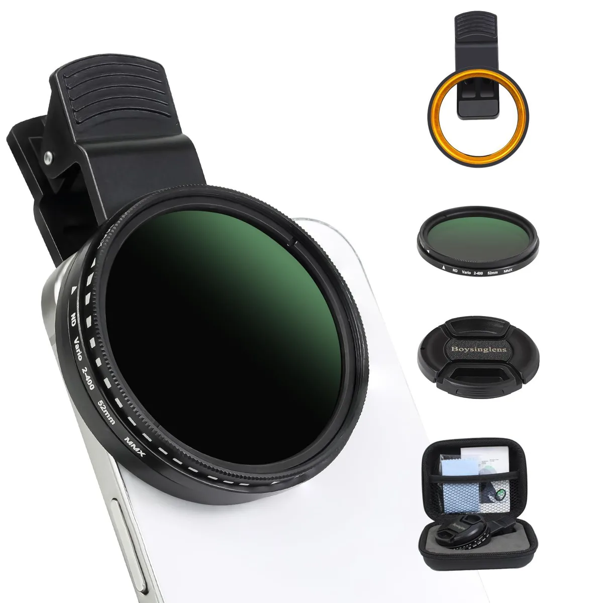 52mm Variable ND2-ND400 Filter with Phone Clip Kit — product photo