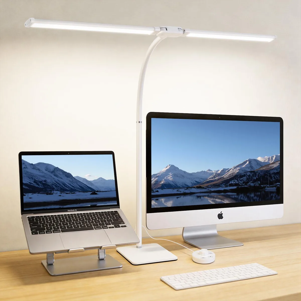  Uchoiceme Double Head LED Desk Lamp White 29.5in 108 LED 5 Modes 10 Levels 16W 30min Timer — product photo