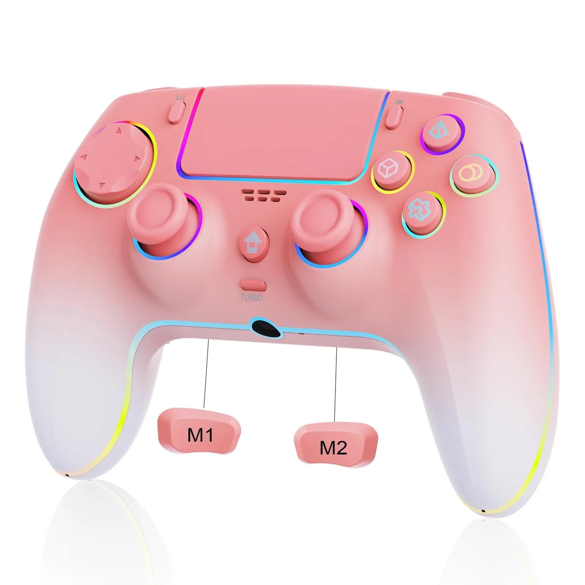  JUNHUAN Wireless Game Controller Pink Hall Effect 16 Buttons 1500mAh RGB — product photo