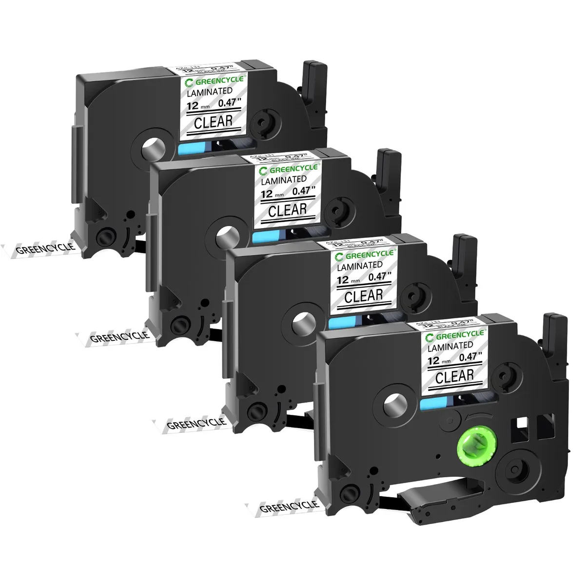 GREENCYCLE GREENCYCLE TZe-131 12mm Black on Clear Laminated Tape 4 Pack — product photo
