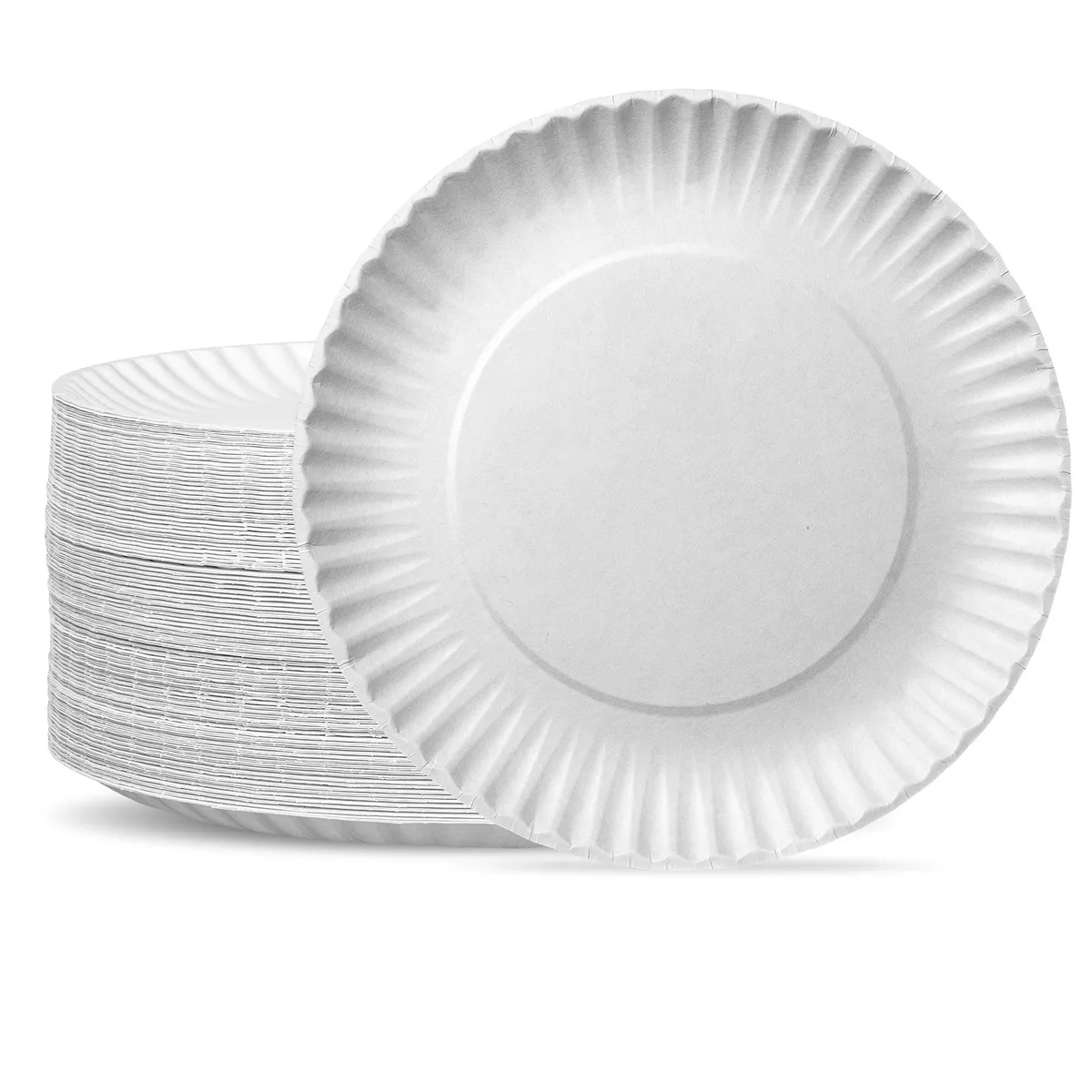 White rectangular paper plates stacked in bulk pack