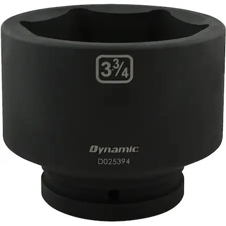 Black 1-inch drive socket with six-point opening and laser-etched size markings