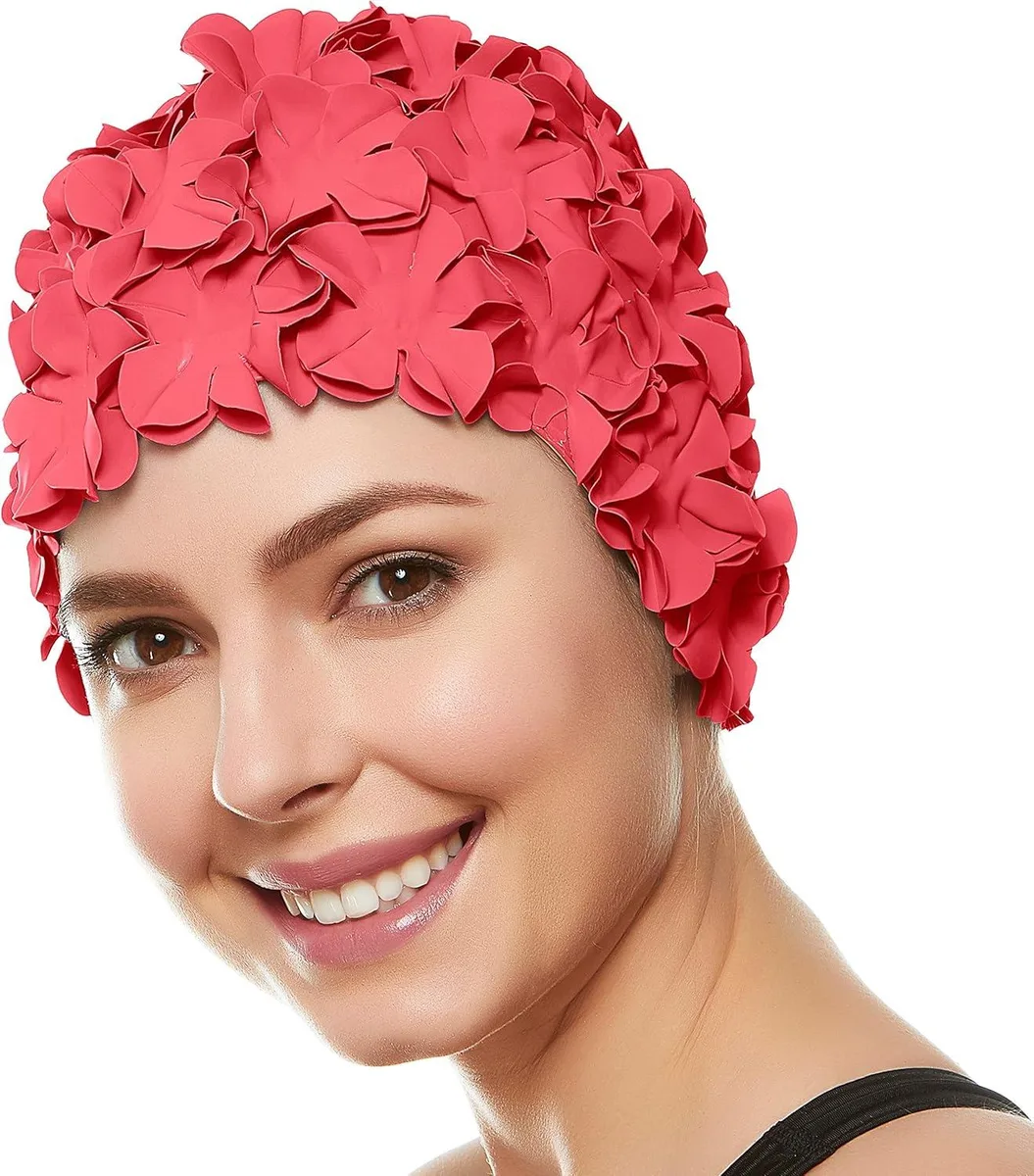 Beemo Beemo Floral Petal Swim Cap Coral Pink — product photo