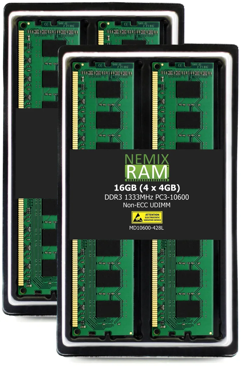 NEMIX RAM NEMIX RAM 16GB (4x4GB) DDR3 1333 PC3-10600 1.35V 240-Pin UDIMM Kit — product photo