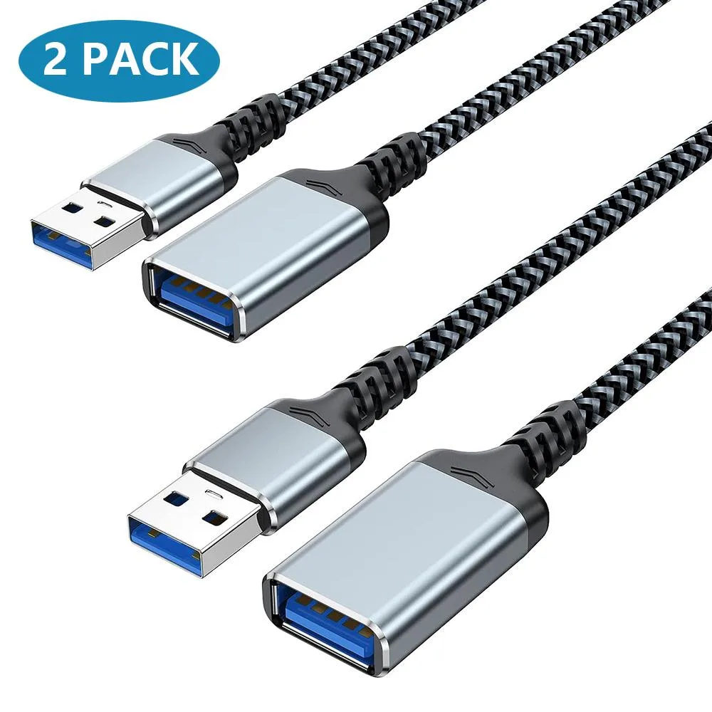 AUTYUE AUTYUE USB 3.0 Extension Cable 10ft 2 Pack Gray Male to Female — product photo