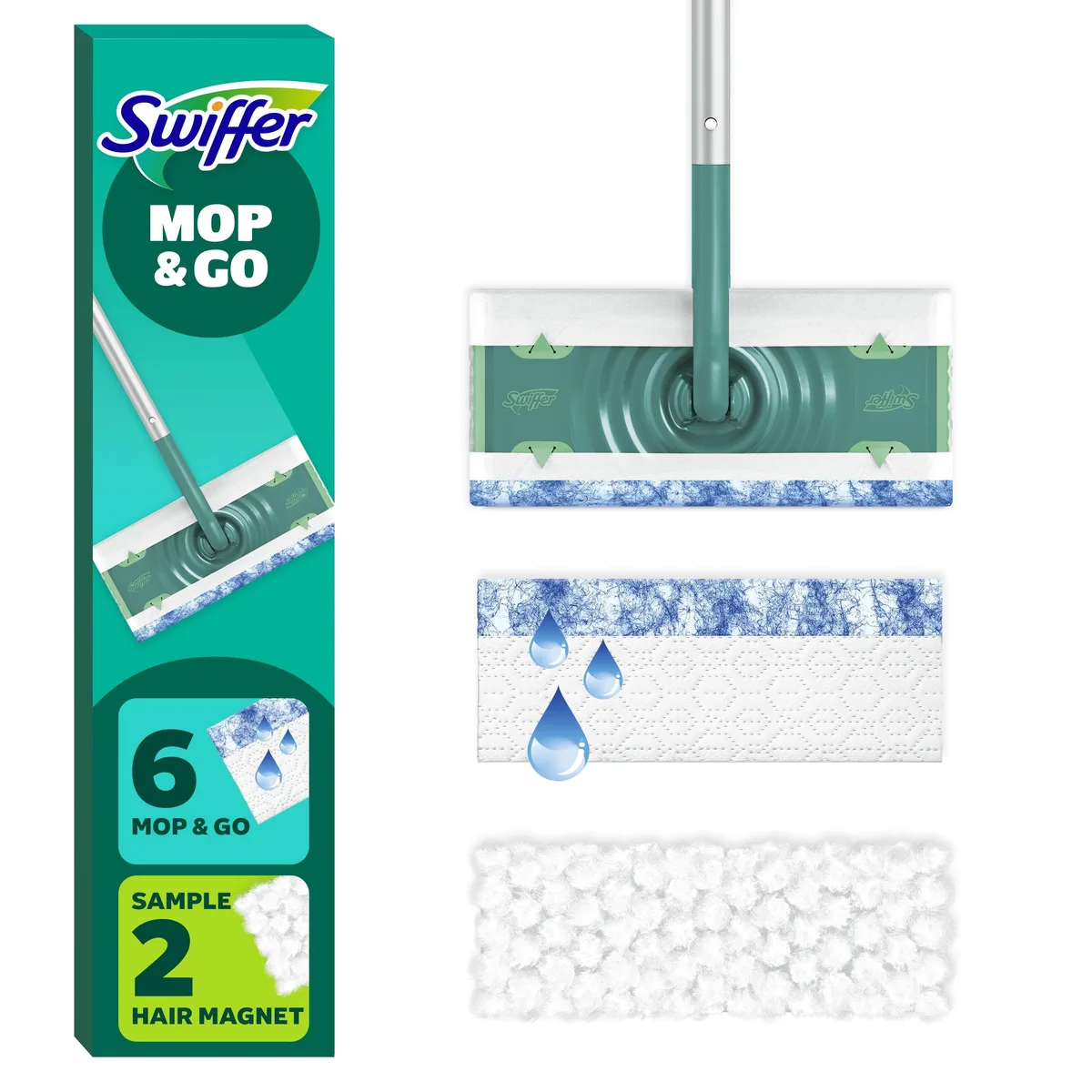 Swiffer Mop & Go starter kit with lightweight mop device and cloths
