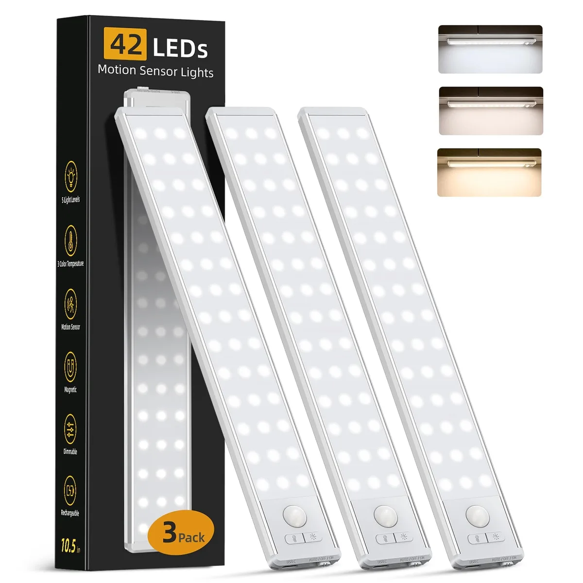 Three silver 10.5 inch wireless bars with magnetic backs